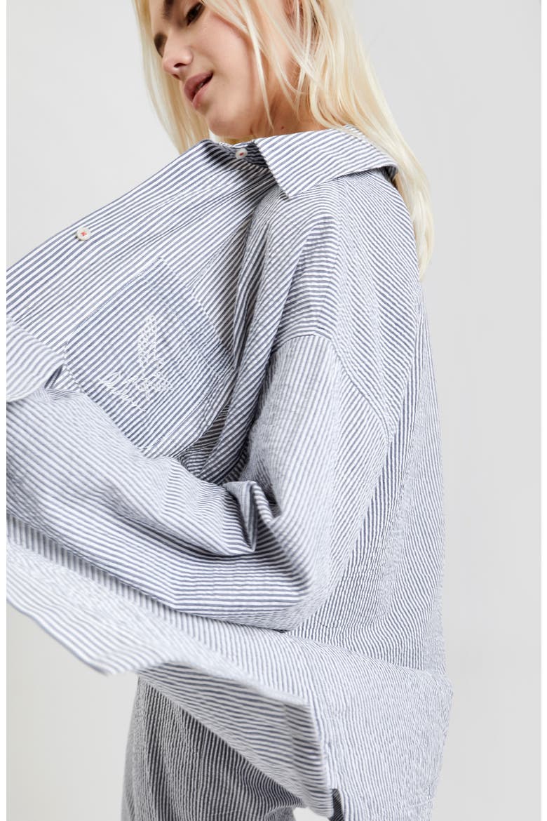 Yew Striped Ethical-Cotton Pajama Shirt, Alternate, color, Pinstripe Charcoal