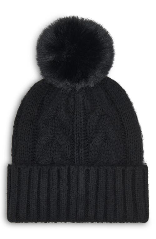 Calvin Klein Faux Fur Pompom Beanie In Black