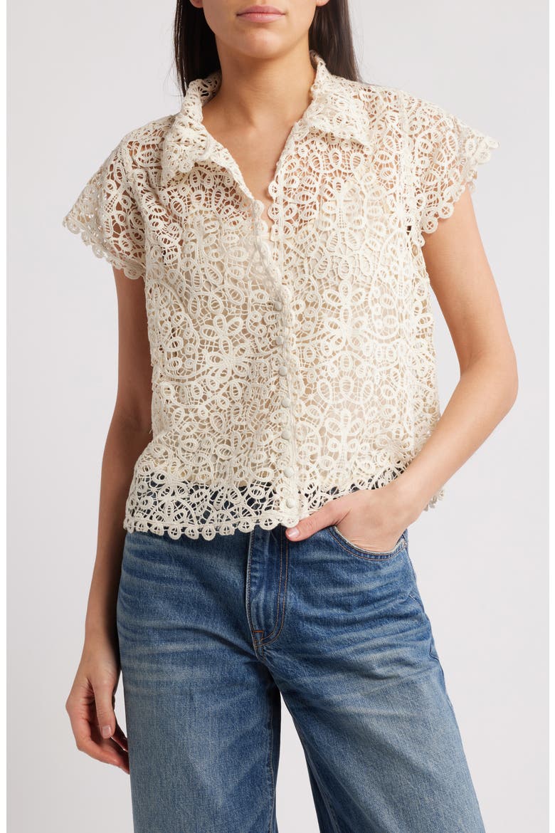 The Lattice Lace Button-Up Shirt, Main, color, CREAM