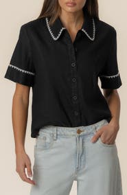 KUT from the Kloth Marisol Linen Blend Button-Up Shirt
