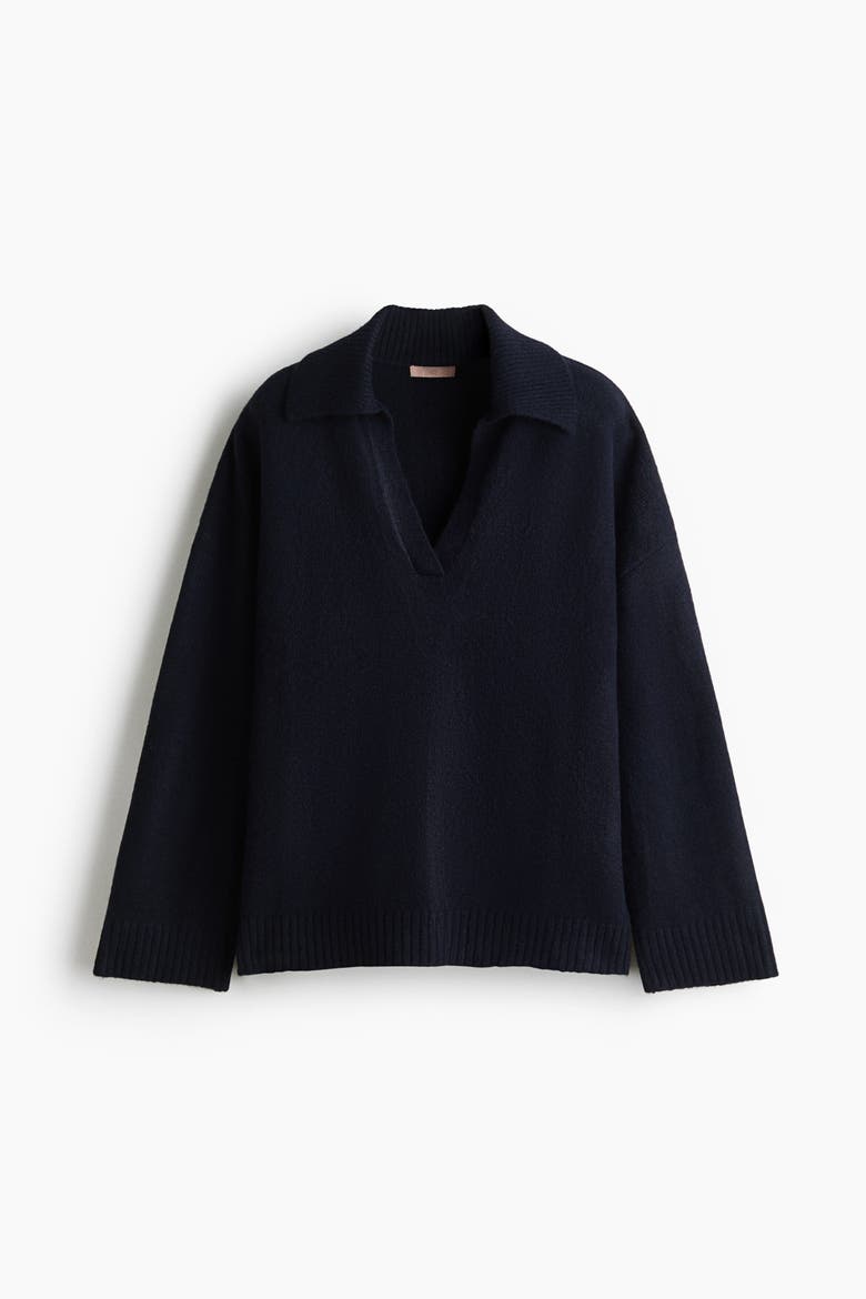 Fine-knit Sweater With Collar, Alternate, color, Navy blue