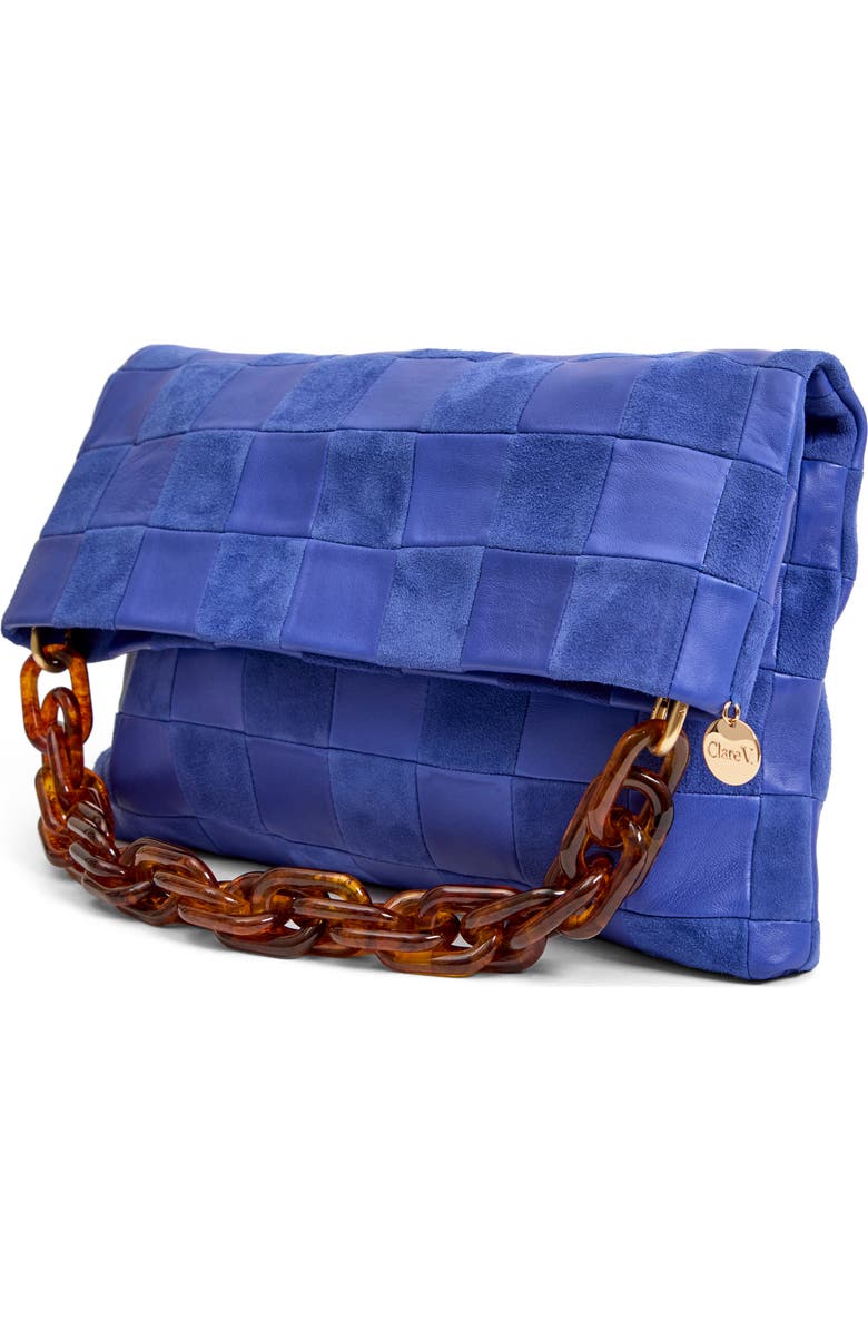 Clare V. Carryall Checkered Leather Clutch, Alternate, color, Lagoon