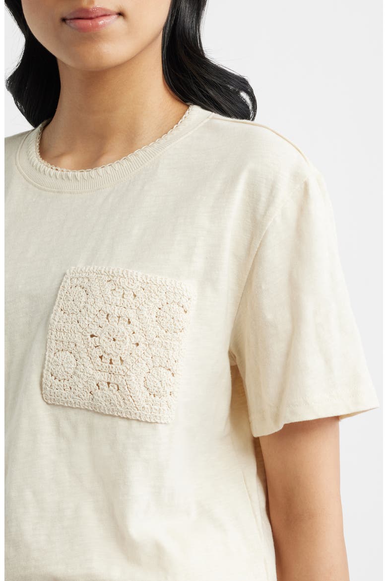 Crochet Pocket T-Shirt, Alternate, color, PARCHMENT