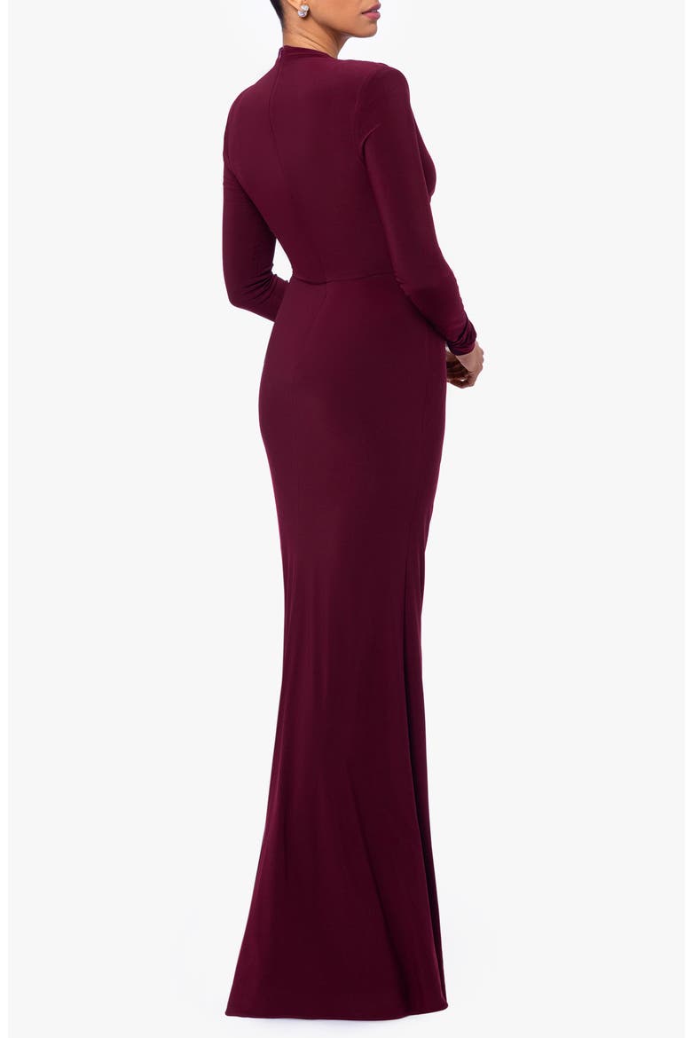 Ruffle Long Sleeve Sheath Gown, Alternate, color, WINE