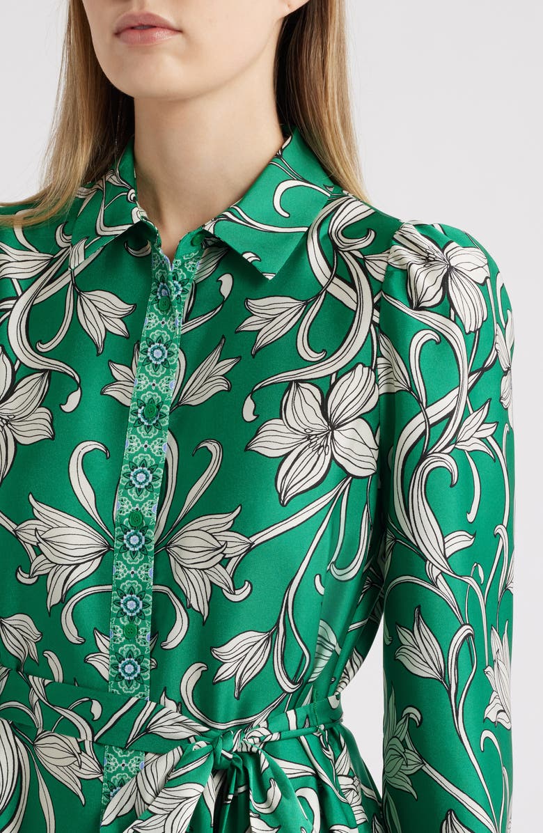 Anne Klein Floral Long Sleeve Tiered Shirtdress, Alternate, color, 