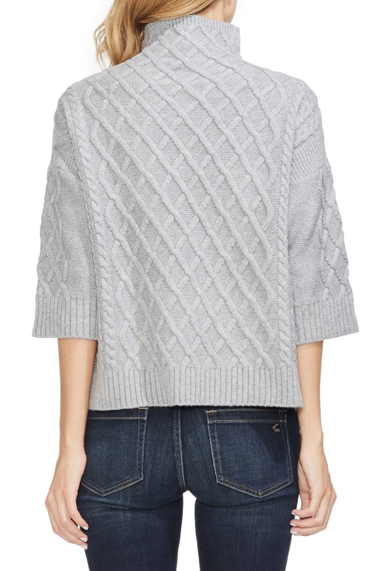 Cable Stitch Funnel Neck Sweater, Alternate, color, LIGHT HEATHER GREY