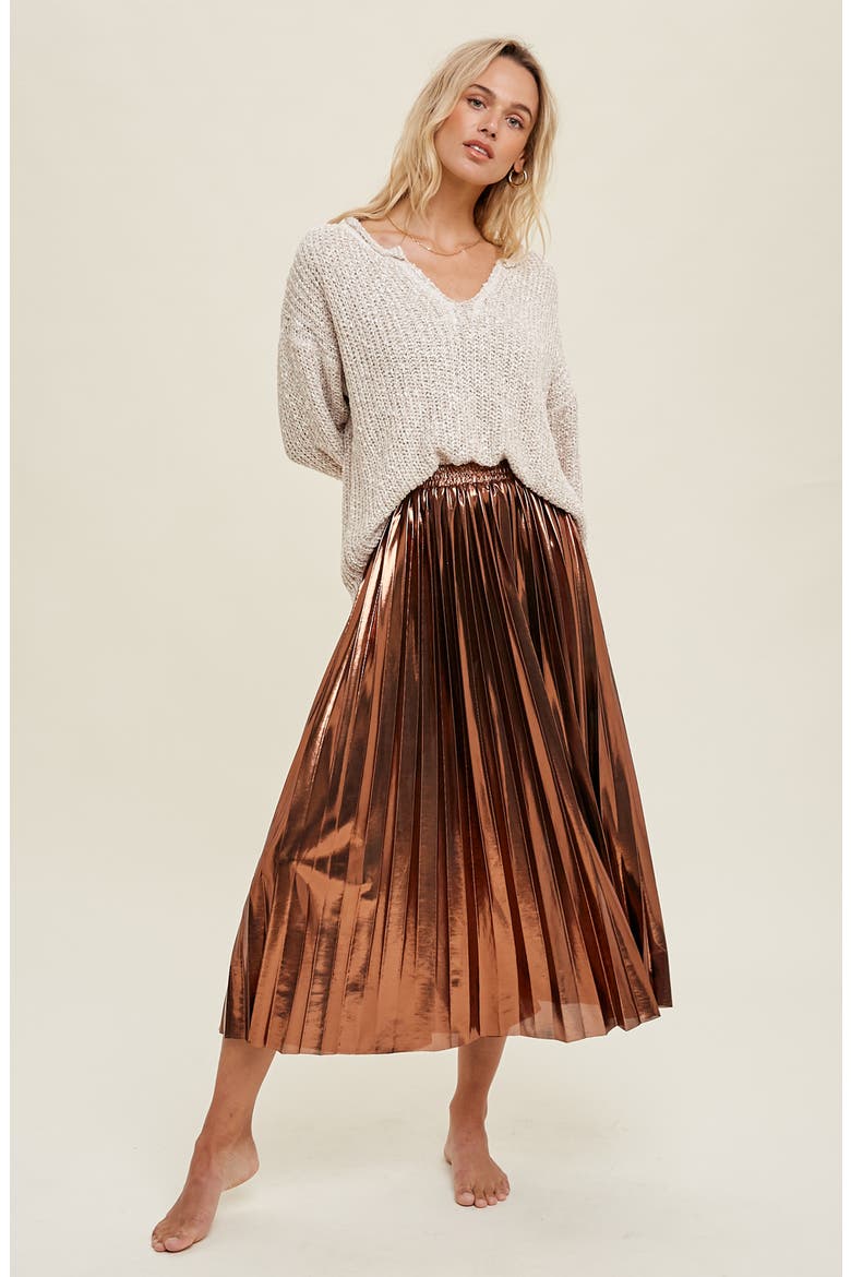 Metallic Pleated Skirt, Alternate, color, COPPER
