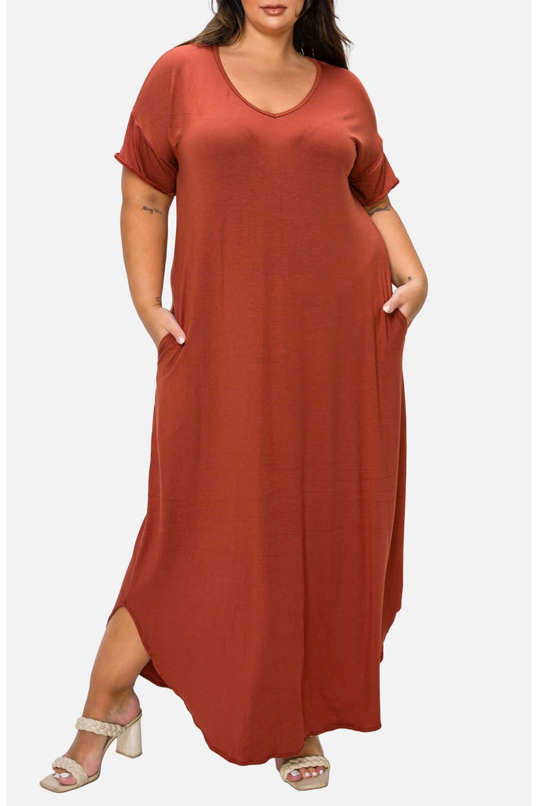 Short Sleeve Jersey Maxi Dress, Main, color, TOBACCO