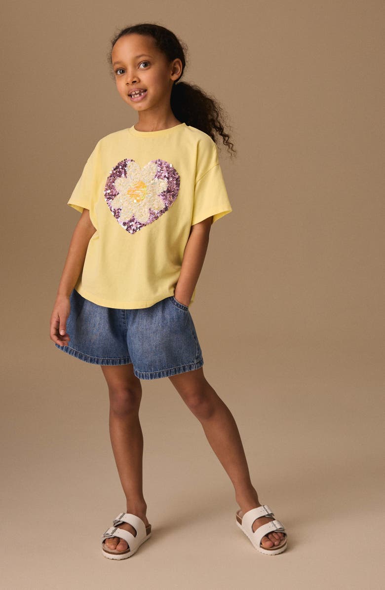 NEXT Kids' Daisy Heart Sequin Cotton T-Shirt, Alternate, color, Yellow