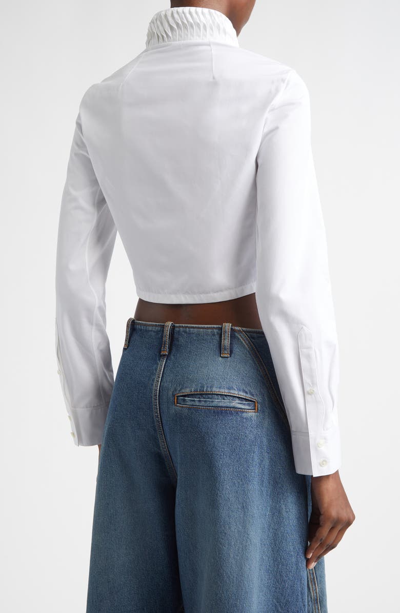 Alaïa Twisted Detail Crop Poplin Shirt, Alternate, color, Blanc