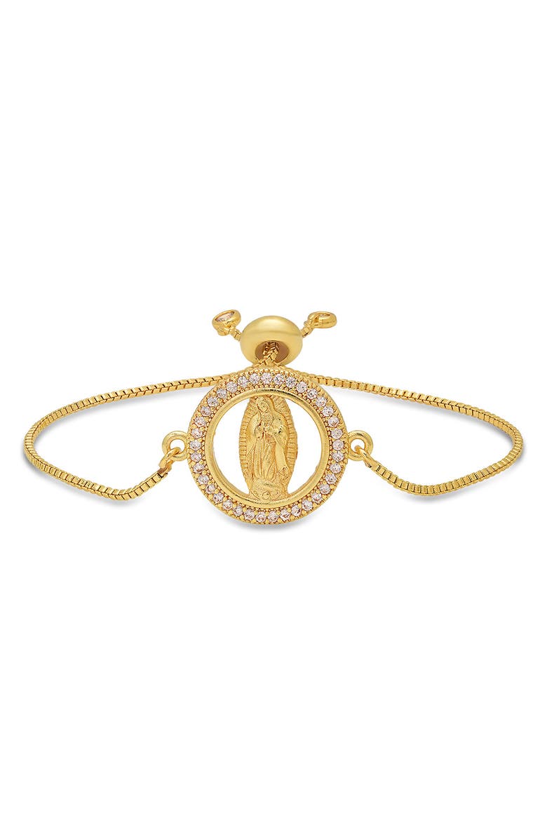 HMY JEWELRY Our Lady Pavé CZ Halo Slide Bracelet, Main, color, Gold