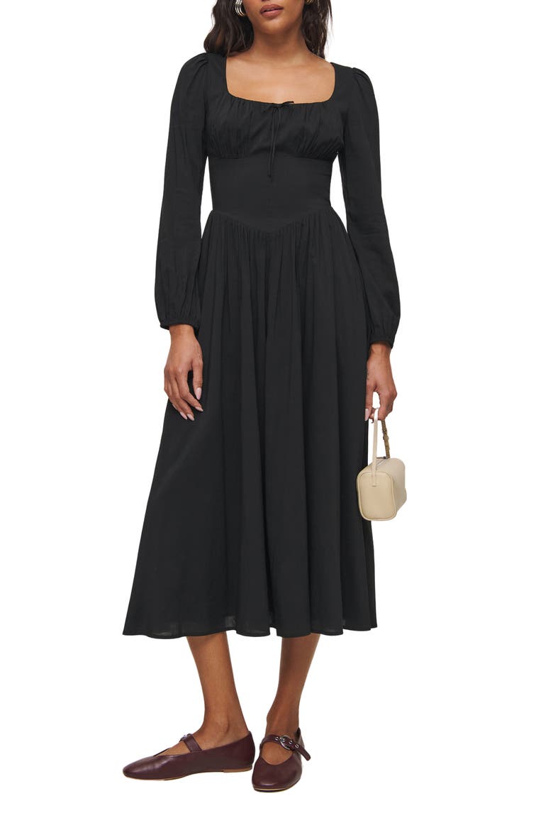 Oria Organic Cotton Midi Dress, Main, color, BLACK