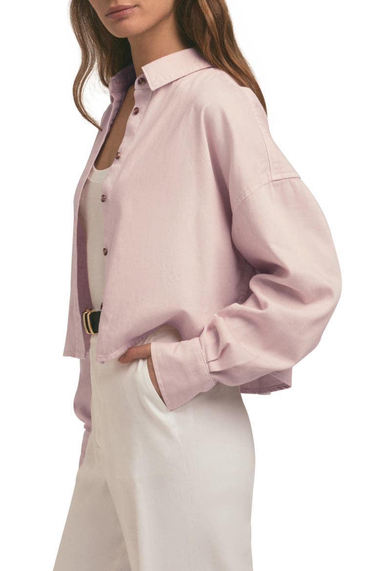 The Crop Cotton Blend Button-Up Shirt, Alternate, color, PALE PINK