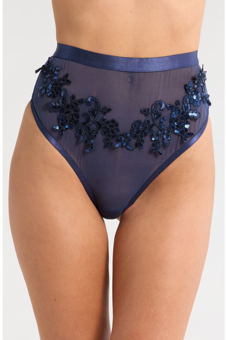 Floral Sequin High Waist Thong, Main, color, MIDNIGHT BLUE