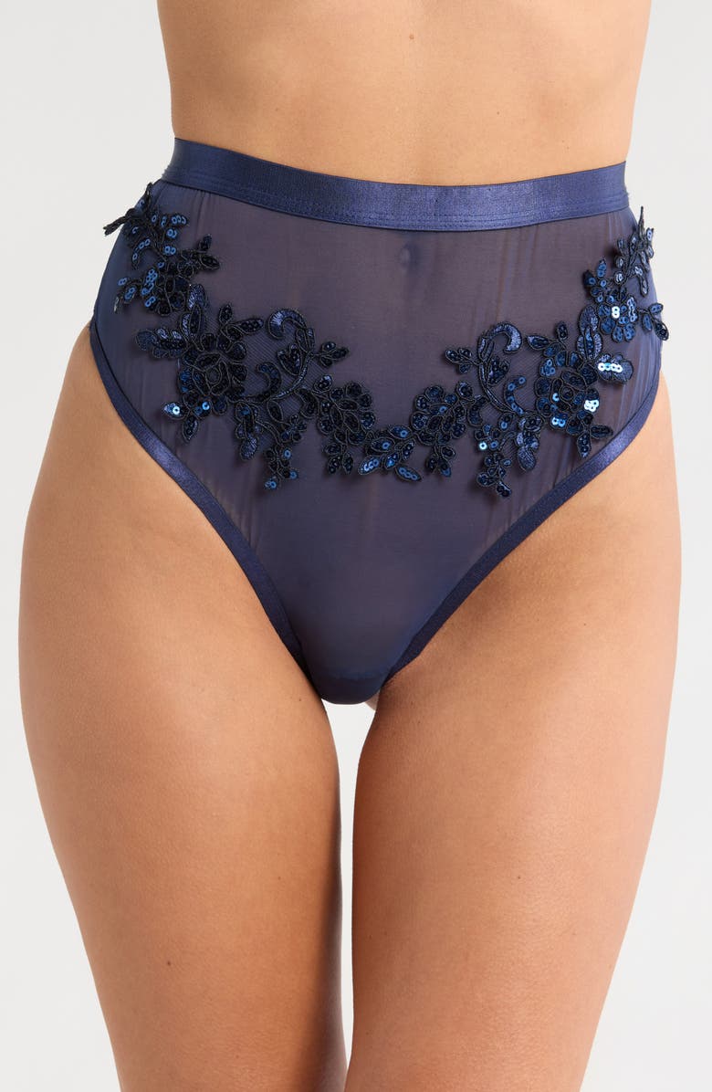 KILO BRAVA Floral Sequin High Waist Thong, Main, color, 