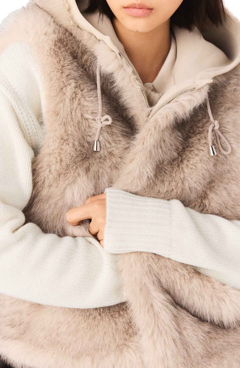 maje Short faux fur jacket, Alternate, color, Beige