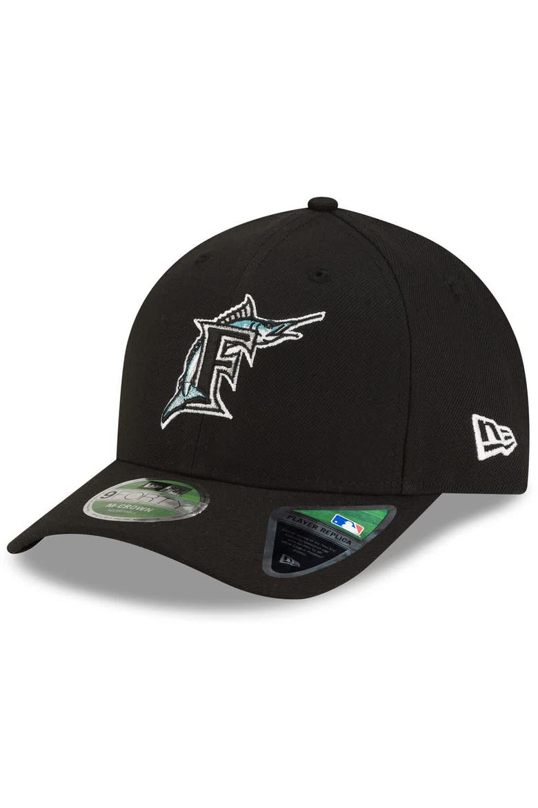 Men's New Era  Black Florida Marlins  Player Replica 9FORTY M-Crown Adjustable Hat, Main, color, Black