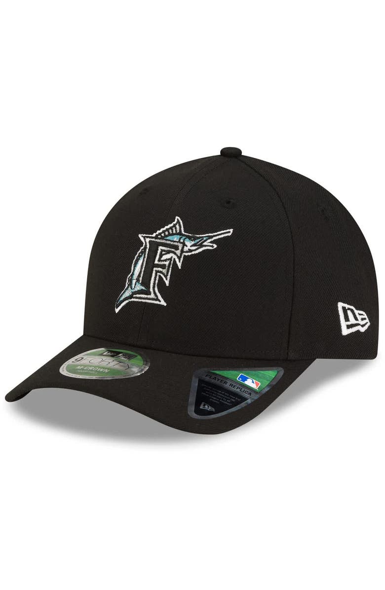 New Era Men's New Era  Black Florida Marlins  Player Replica 9FORTY M-Crown Adjustable Hat, Main, color, Black