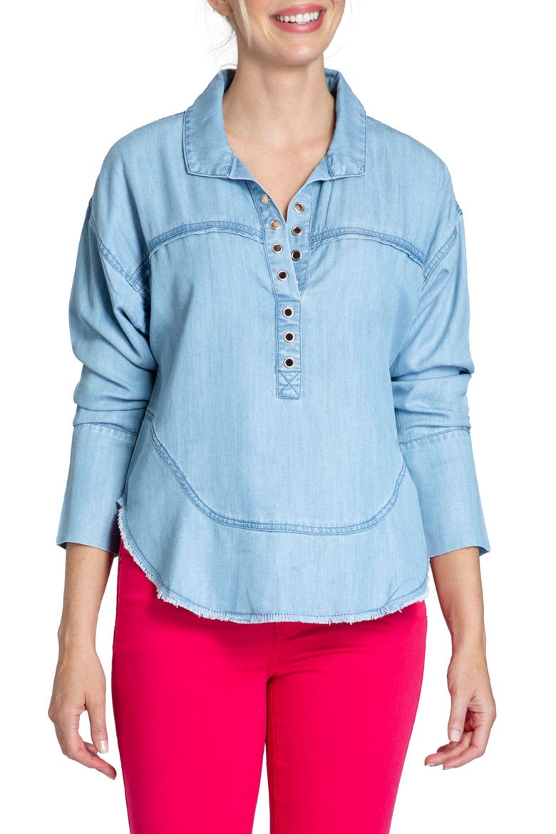 Grommet Henley Chambray Top, Main, color, LIGHT INDIGO