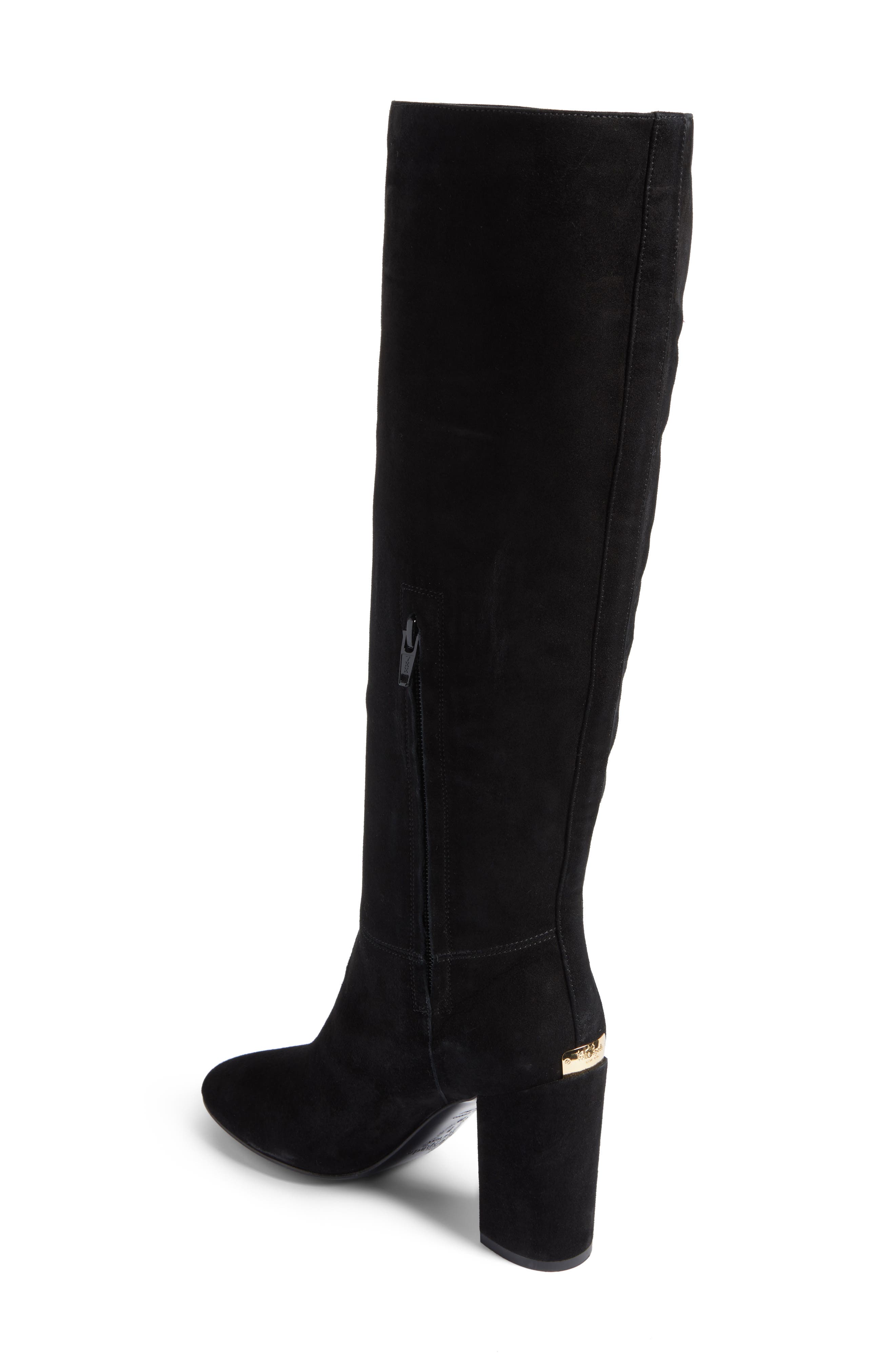 greenfield flower embroidered boot, Alternate, color, BLACK SUEDE