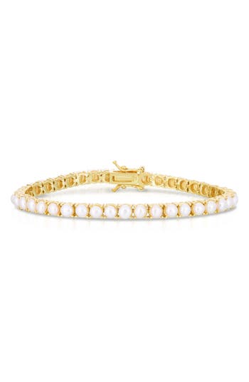 Shop Chloe & Madison Chloe And Madison Faux Pearl Tennis Bracelet In Gold