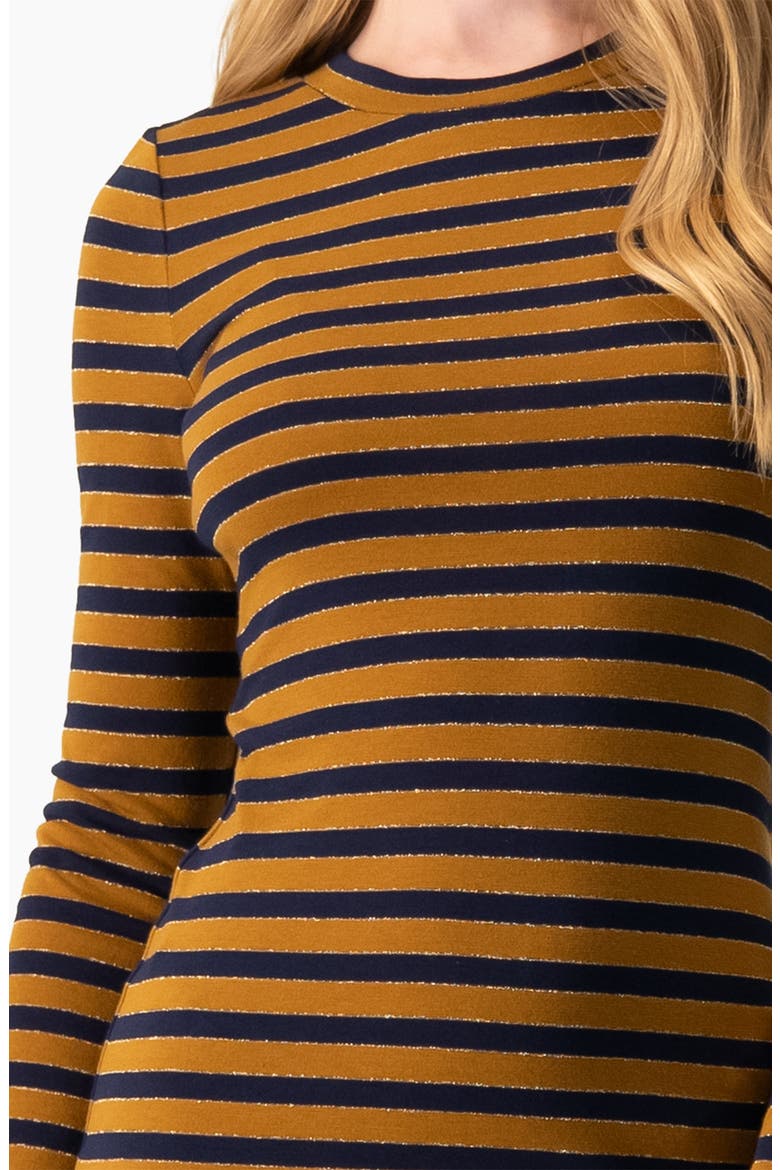 Long Sleeve Striped Fit-and-Flare Dress, Alternate, color, Camel