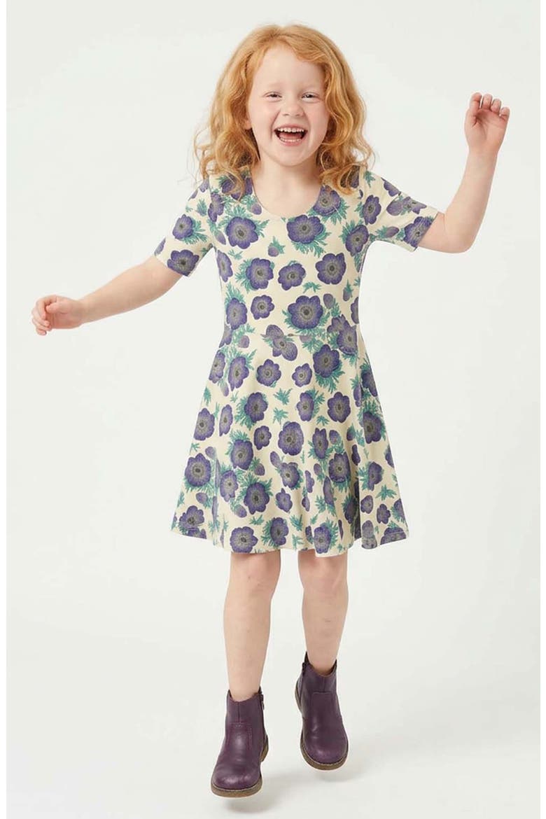 Organic Cotton Short Sleeve Print Twirl Dress, Alternate, color, Purple Poppy