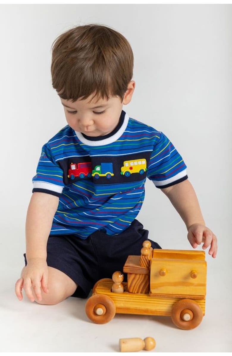 Florence Eiseman Stripe Knit Shirt With Vehicles, Alternate, color, Royal Multicolor