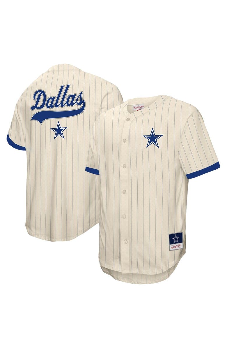 Mitchell & Ness Men's Mitchell & Ness  Cream Dallas Cowboys Vintage Logo Final Seconds Full-Button Mesh Top, Alternate, color, 