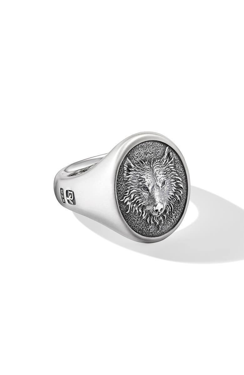 David Yurman Men's Petrvs<sup>®</sup> Wolf Signet Ring in Sterling Silver, 21.5mm, Alternate, color, Sterling Silver