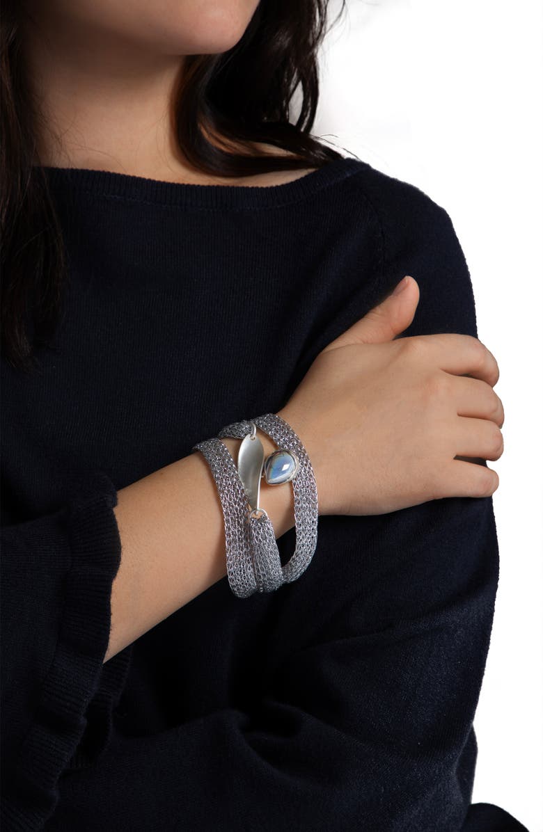 SAACHI Mesh Twisted Plate Orb Bracelet, Alternate, color, Silver