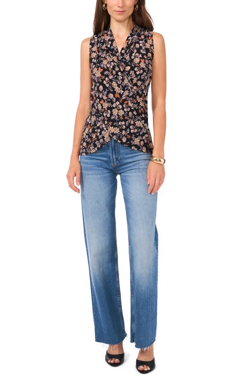 Vince Camuto Women's Floral Crossover Wrap-front Sleeveless Top In Rich Black