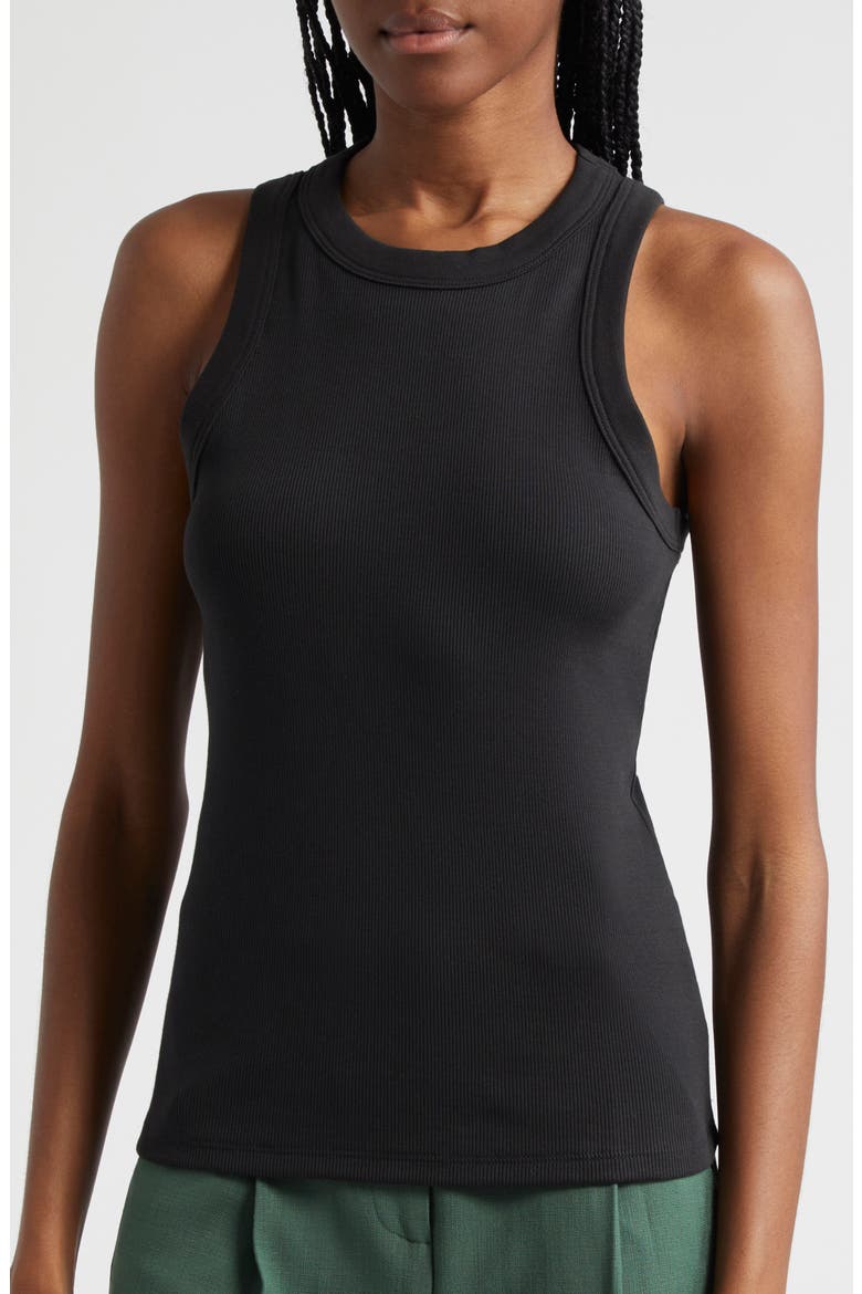 Jordyn Stretch Cotton Rib Tank, Alternate, color, BLACK