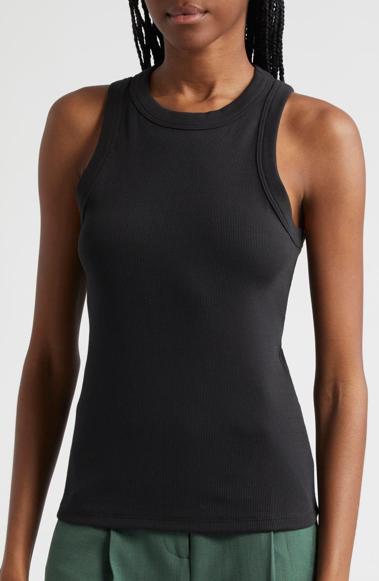Veronica Beard Jordyn Stretch Cotton Rib Tank, Alternate, color, Black