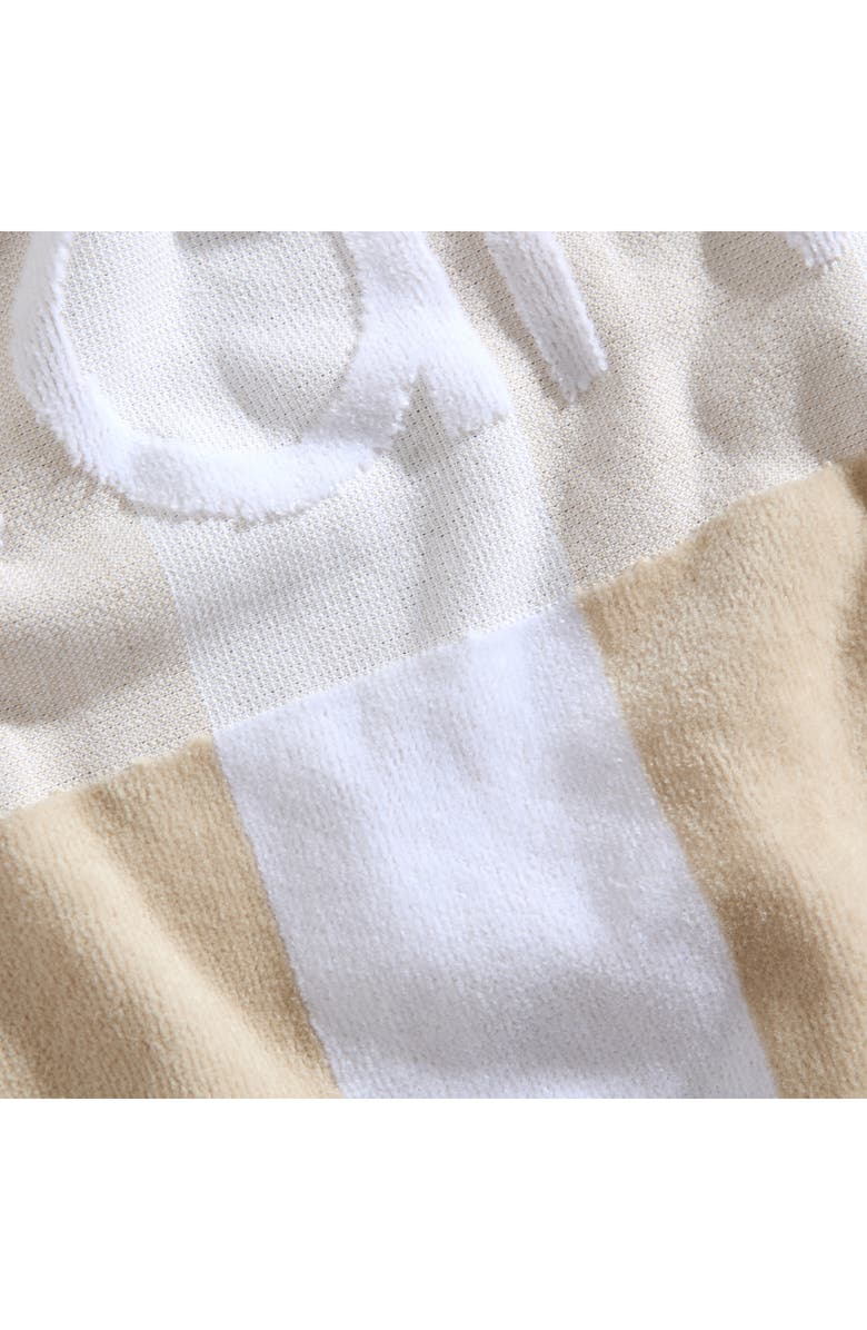 Calvin Klein Beach Stripe Logo Towel, Alternate, color, Beige White