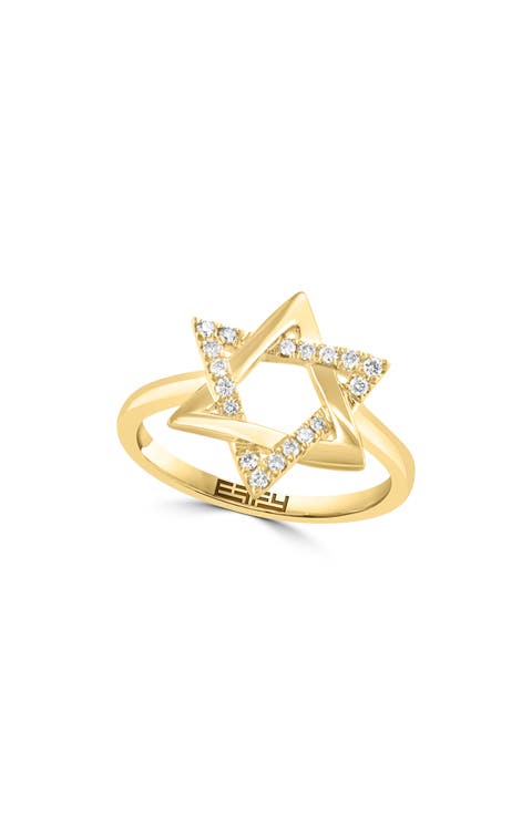 14K Yellow Gold Diamond Star of David Ring - 0.14ct.