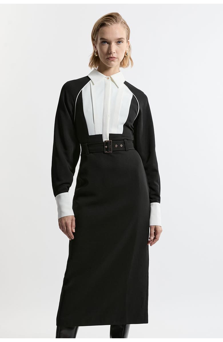 Karen Millen Twill Collared Woven Midi Dress, Alternate, color, Mono