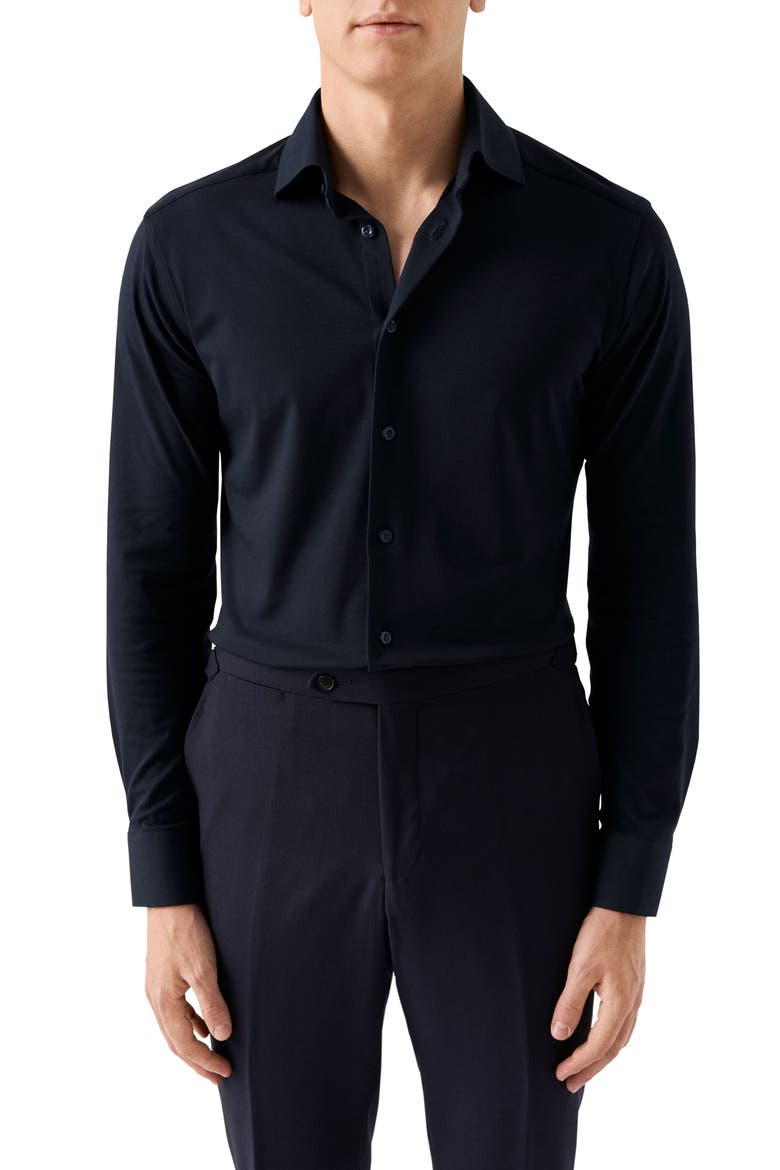 Slim Fit Solid Navy 4Flex Stretch Jersey Dress Shirt, Main, color, NAVY
