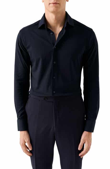 Eton Slim Fit Solid Navy 4Flex Stretch Jersey Dress Shirt