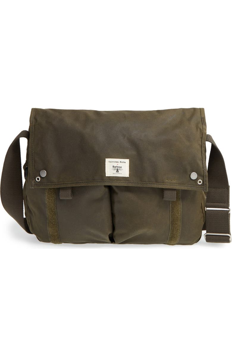 Barbour Waxed Canvas Messenger Bag, Main, color,
