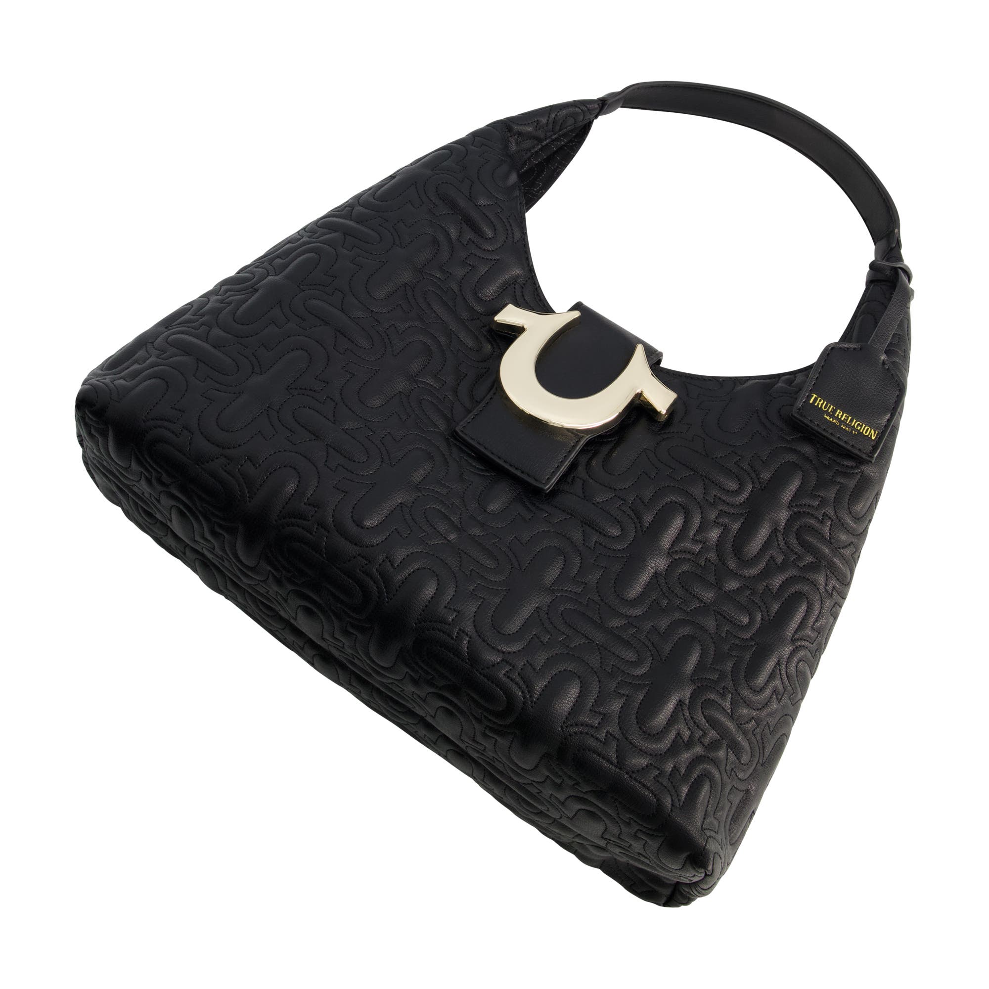 Quilted Horseshoe Medium Hobo, Alternate, color, BLACK