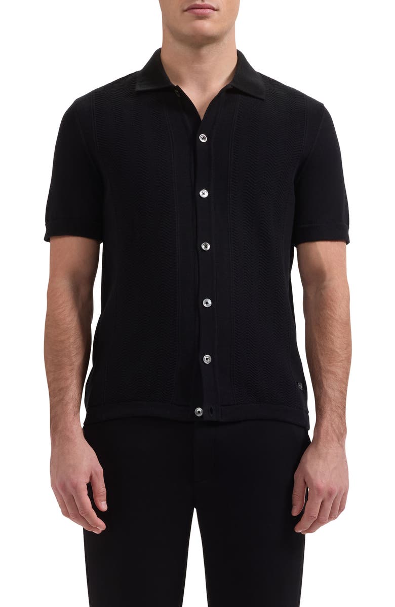 Bugatchi Short Sleeve Cardigan, Main, color, Black