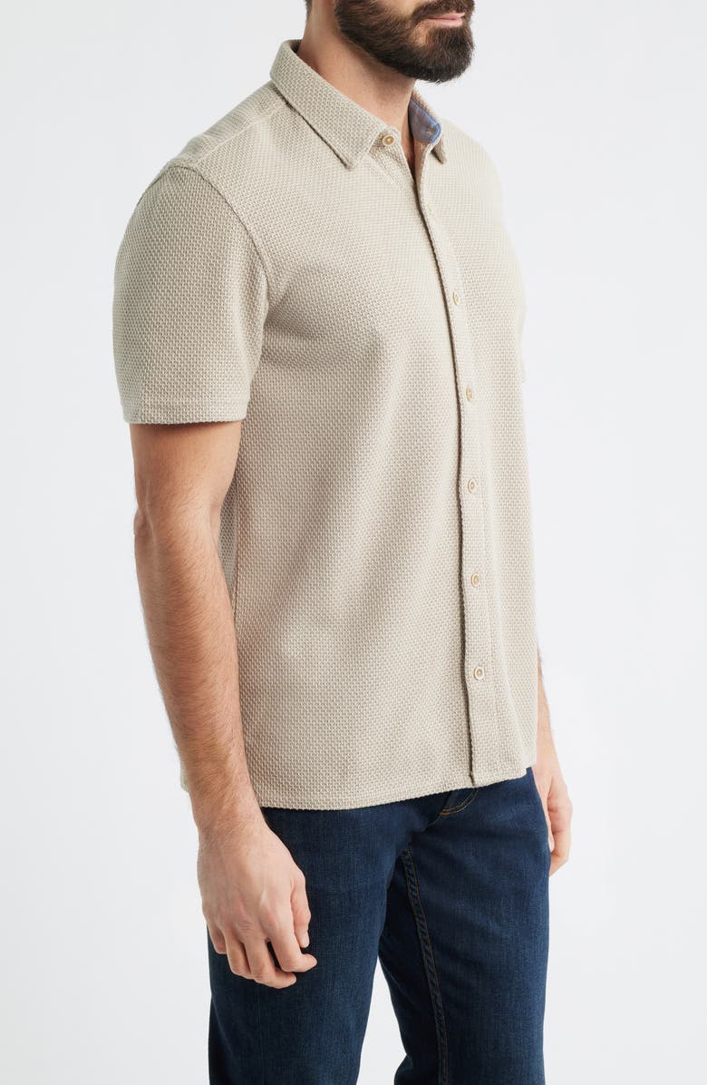 Johnston & Murphy Linden Textured Short Sleeve Button-Up Shirt, Alternate, color, Oatmeal