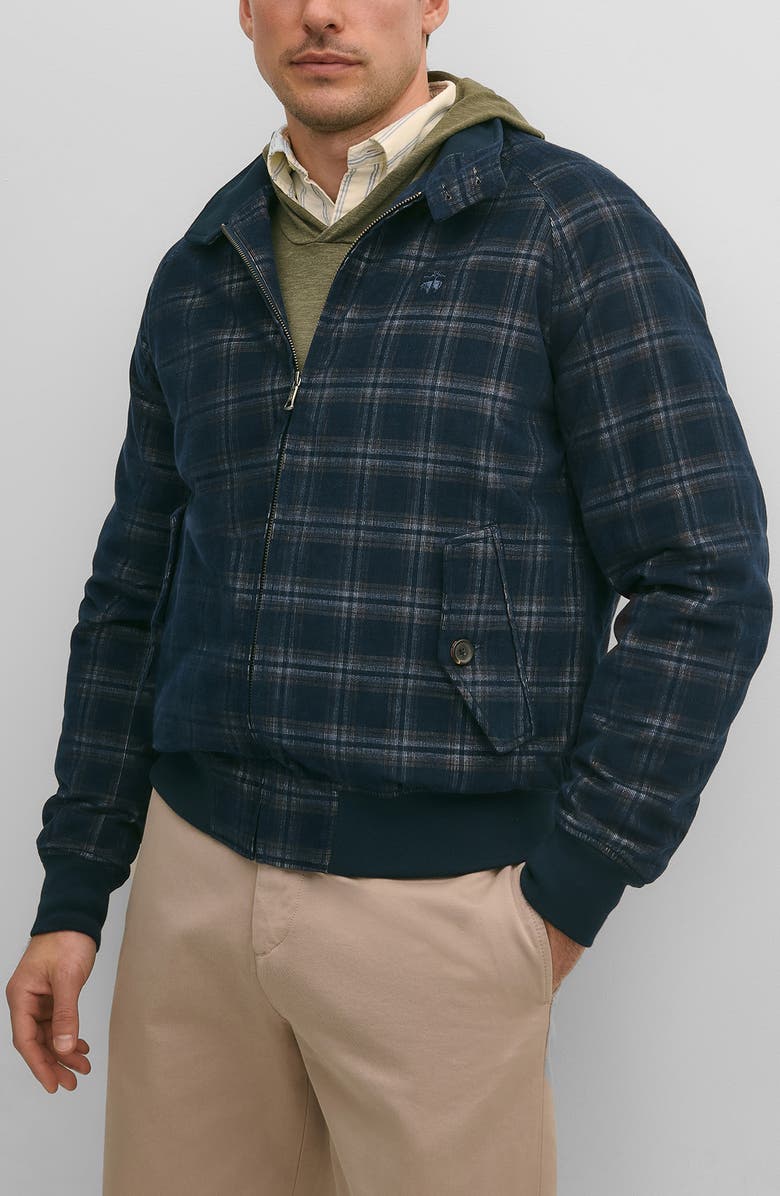 Brooks Brothers Plaid Cotton Corduroy Bomber Jacket, Main, color, Blue Plaid