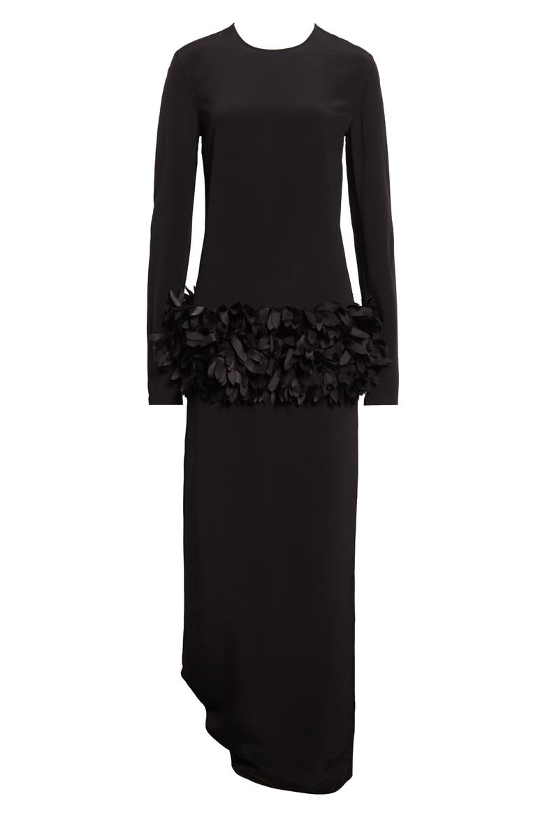 Petal Long Sleeve Wool & Silk Evening Dress, Alternate, color, BLACK