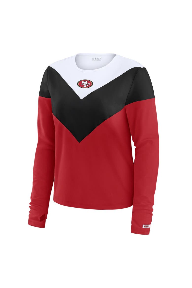 Women's WEAR by Erin Andrews Scarlet/Black San Francisco 49ers Plus Size Chevron Tri-Blend Long Sleeve T-Shirt, Alternate, color, Scarlet