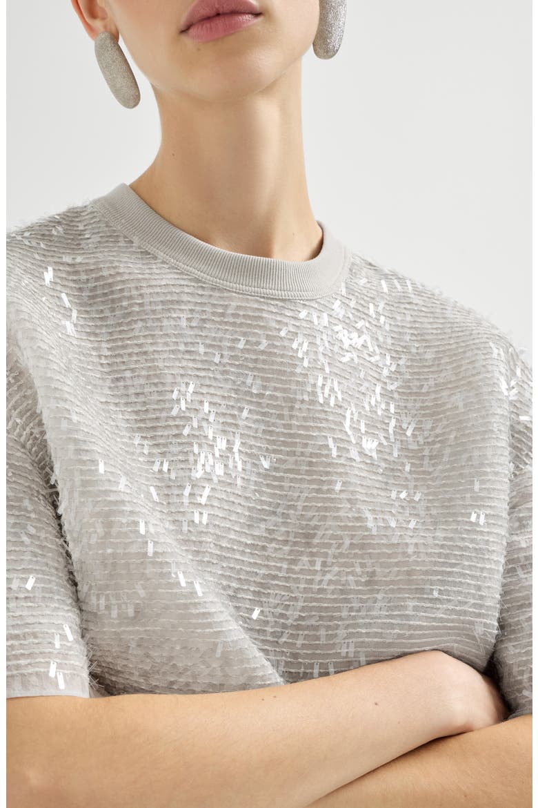 Dazzling embroidery T-shirt, Alternate, color, Silver