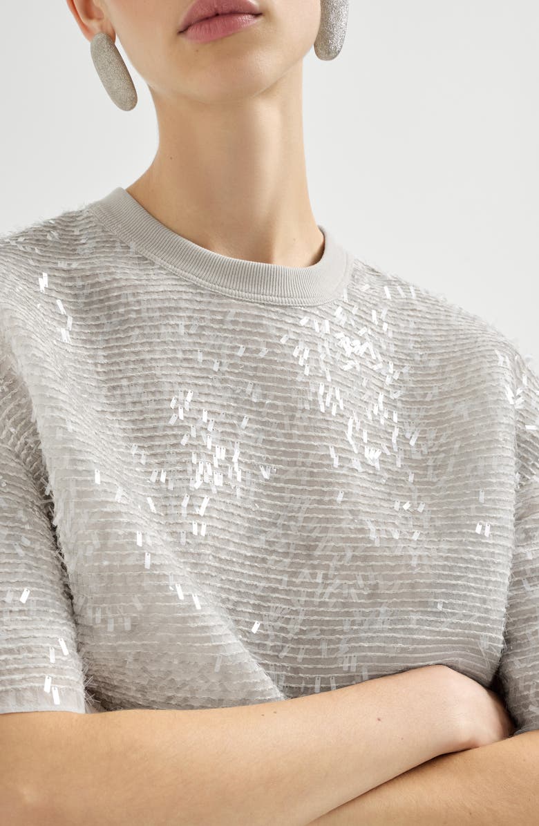Brunello Cucinelli Dazzling embroidery T-shirt, Alternate, color, Silver