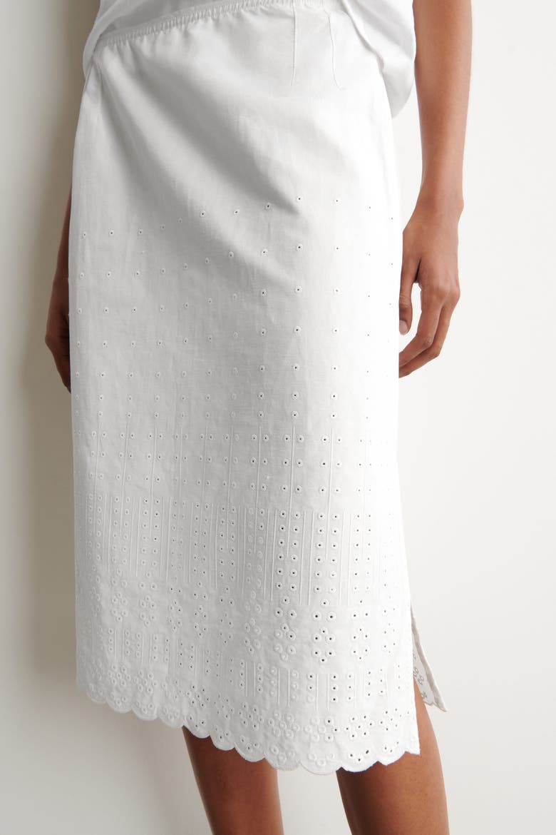 Eyelet Cotton-linen Skirt, Alternate, color, WHITE
