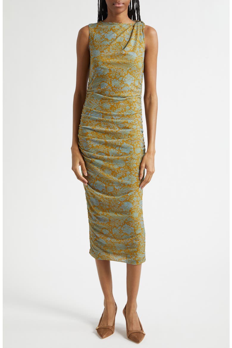 Otessa Floral Print Sleeveless Dress, Main, color, DARK GOLDENROD BLUE JAY